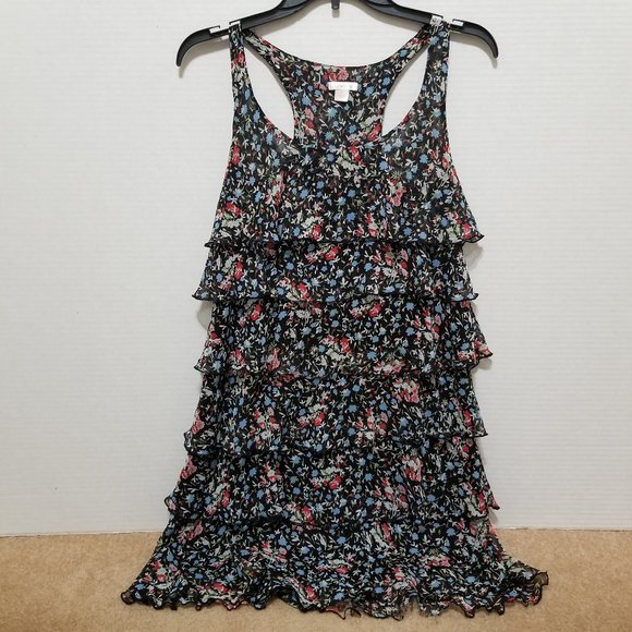 Xhilaration dress Medium floral print tiered ruffle sleeveless chiffon lined - Picture 1 of 10
